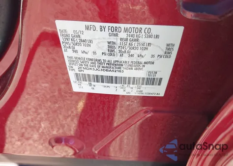 2013 Ford Edge Sel z USA, uszkodzony, nr VIN 2FMDK3JC3DBA52163